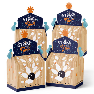 Strike Up the Fun - Bowling - Treat Box Party Favors - Birthday Party or Baby Shower Goodie Gable Boxes - Set of 12
