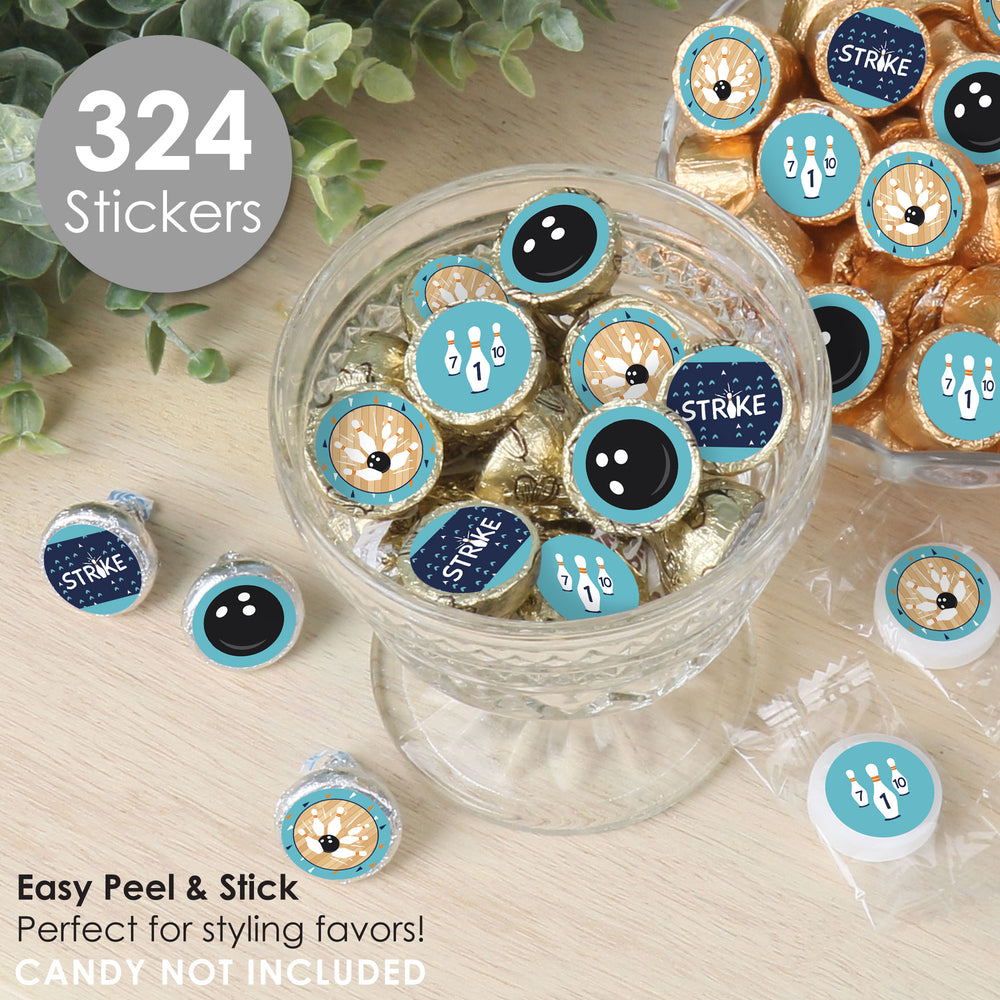 Strike Up the Fun - Bowling - Birthday Party or Baby Shower Small Round Candy Stickers - Party Favor Labels - 324 Count