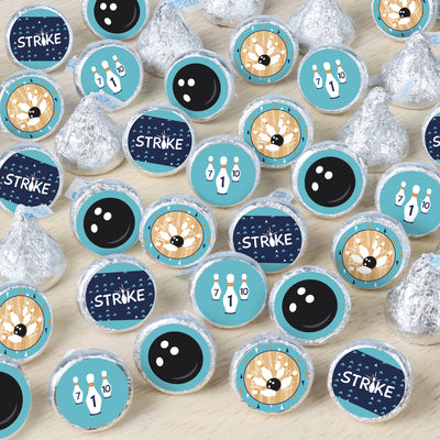 Strike Up the Fun - Bowling - Birthday Party or Baby Shower Small Round Candy Stickers - Party Favor Labels - 324 Count