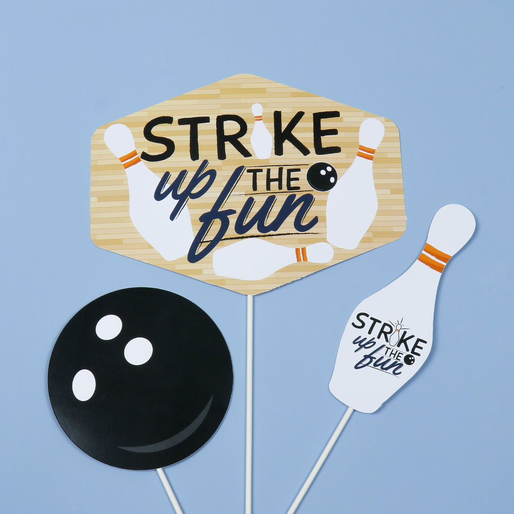 Strike Up the Fun - Bowling - Birthday Party or Baby Shower Centerpiece Sticks - Table Toppers - Set of 15