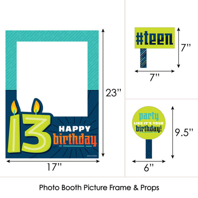 Boy 13th Birthday - Official Teenager Birthday Party Selfie Photo Booth Picture Frame and Props - Printed on Sturdy Material