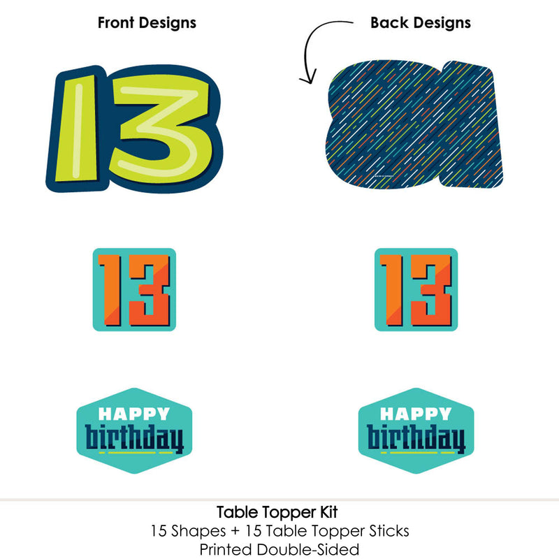 Boy 13th Birthday - Official Teenager Birthday Centerpiece Sticks - Table Toppers - Set of 15