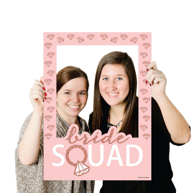 Bride Squad - Rose Gold Bridal Shower or Bachelorette Party Selfie Photo Booth Picture Frame & Props - Printed on Sturdy Material
