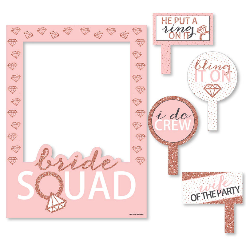 Bride Squad - Rose Gold Bridal Shower or Bachelorette Party Selfie Photo Booth Picture Frame & Props - Printed on Sturdy Material