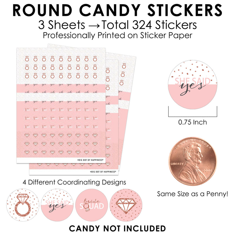 Bride Squad - Rose Gold Bridal Shower or Bachelorette Party Small Round Candy Stickers - Party Favor Labels - 324 Count