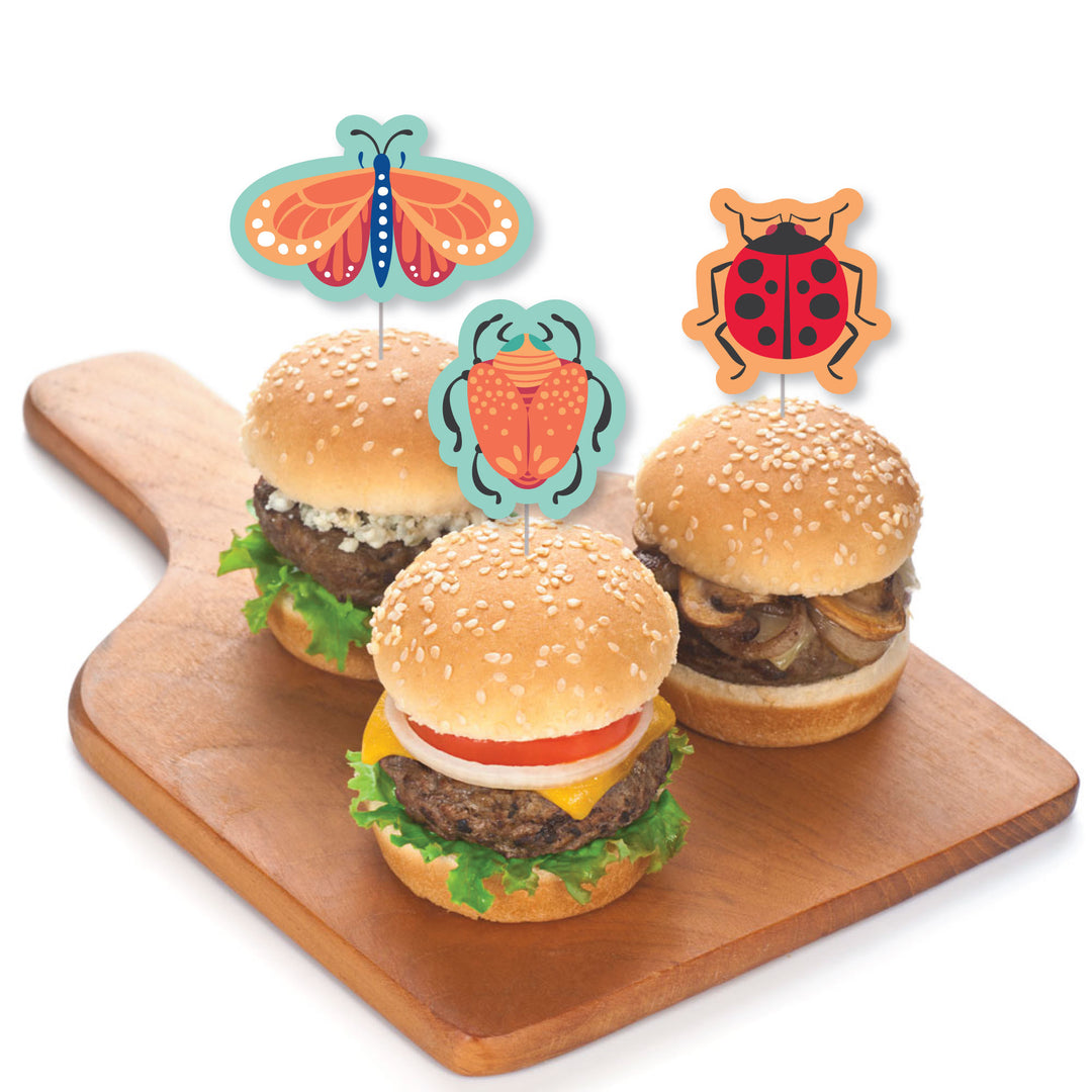 Buggin' Out - Dessert Cupcake Toppers - Bugs Birthday Party Clear Treat Picks - Set of 24