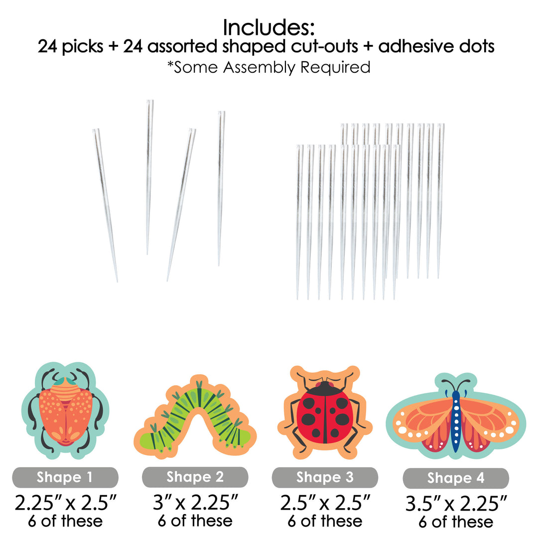 Buggin' Out - Dessert Cupcake Toppers - Bugs Birthday Party Clear Treat Picks - Set of 24
