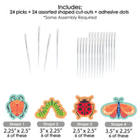 Buggin' Out - Dessert Cupcake Toppers - Bugs Birthday Party Clear Treat Picks - Set of 24
