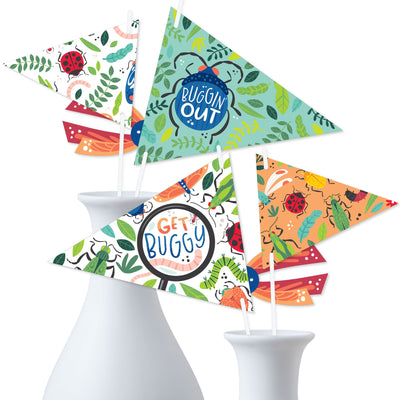 Buggin' Out - Triangle Bugs Birthday Party Photo Props - Pennant Flag Centerpieces - Set of 20