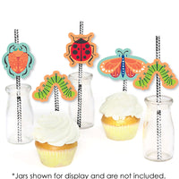 Buggin' Out - Paper Straw Decor - Bugs Birthday Party Striped Decorative Straws - Set of 24