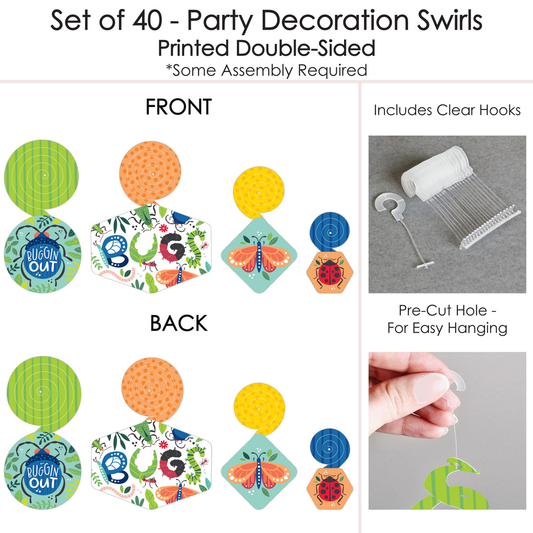 Buggin' Out - Bugs Birthday Party Hanging Decor - Party Decoration Swirls - Set of 40