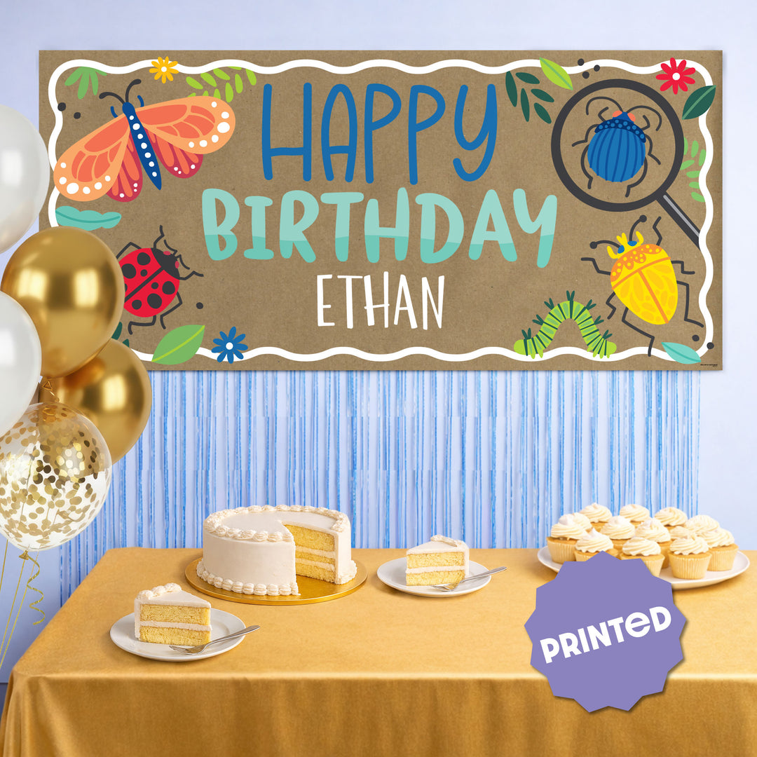 Backyard bug party backdrop with personalized banner