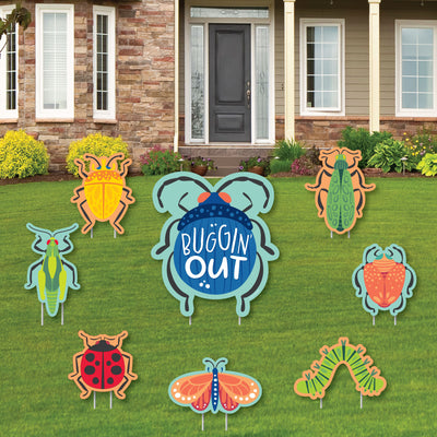 Buggin' Out - Yard Sign and Outdoor Lawn Decorations - Bugs Birthday Party Yard Signs - Set of 8
