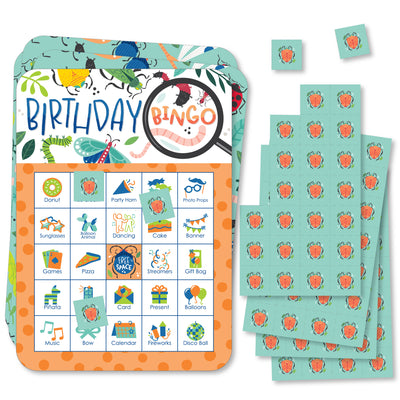 Buggin' Out - Picture Bingo Cards and Markers - Bugs Birthday Party Bingo Game - Set of 18