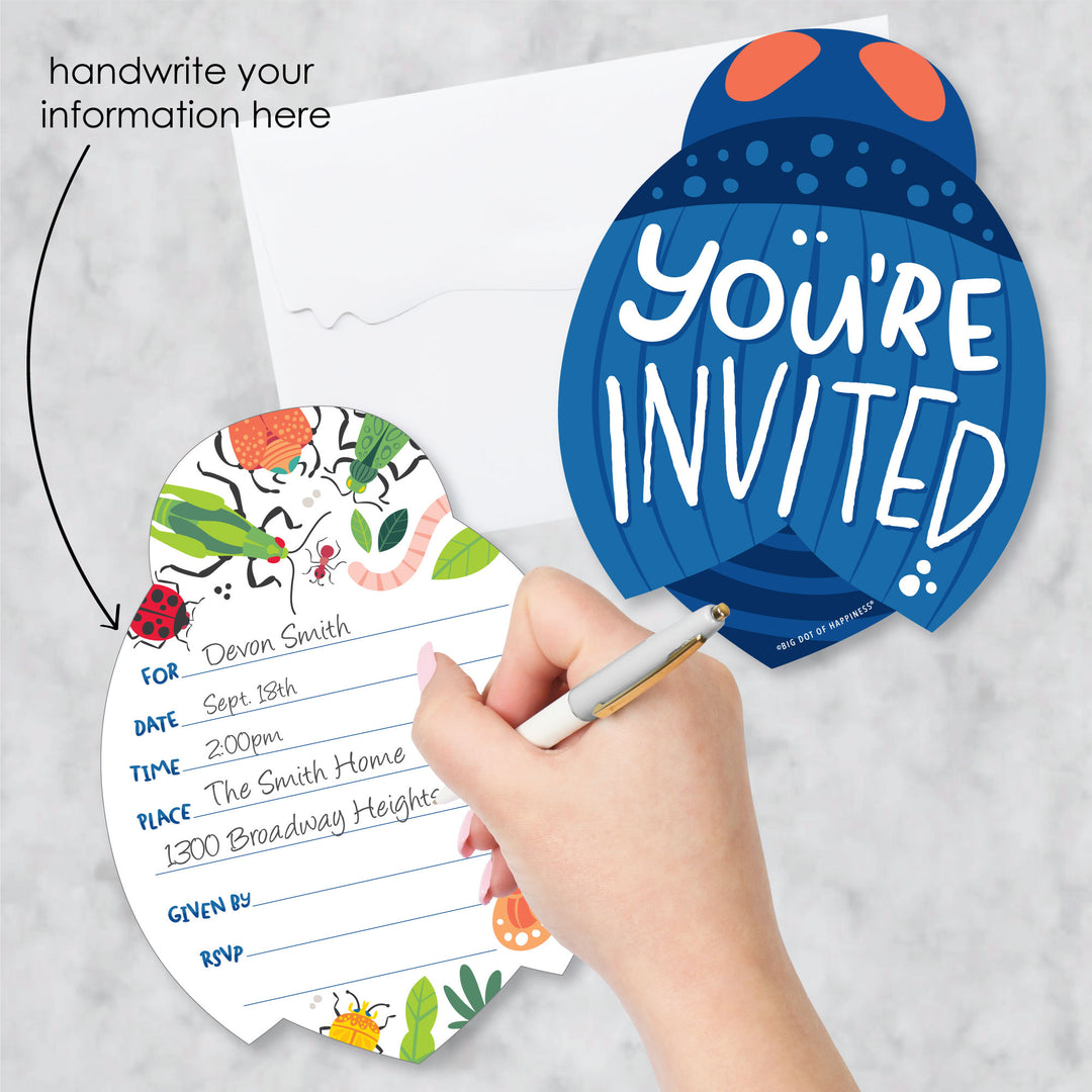Buggin' Out - Shaped Fill-In Invitations - Bugs Birthday Party Invitation Cards with Envelopes - Set of 12
