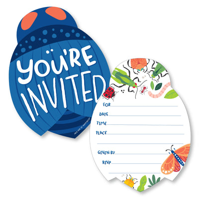 Buggin' Out - Shaped Fill-In Invitations - Bugs Birthday Party Invitation Cards with Envelopes - Set of 12