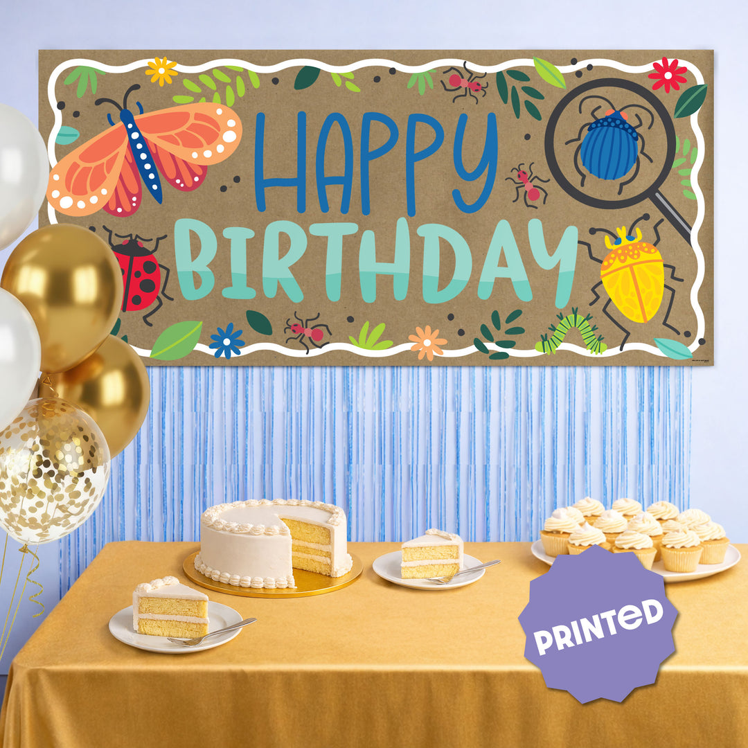 Insect birthday party backdrop with butterflies and ladybugs