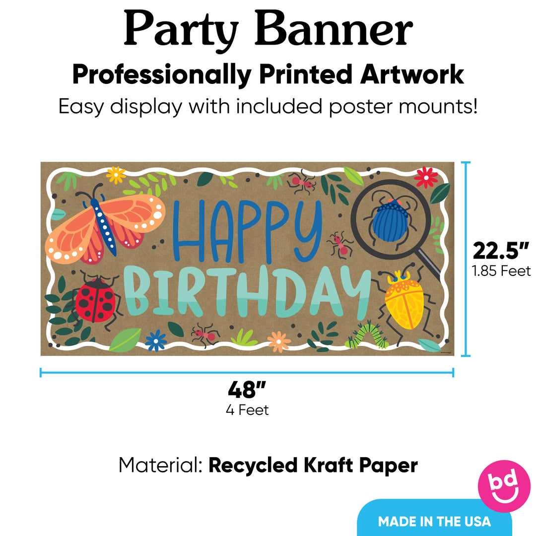 Bug birthday banner 48x22.5 inches with 8 mounts