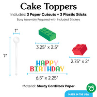Building Blocks Cake Topper - 3 Pc