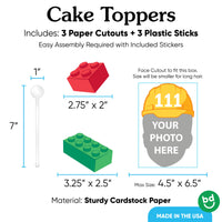 Custom Face Building Blocks Cake Topper - 3 Pc