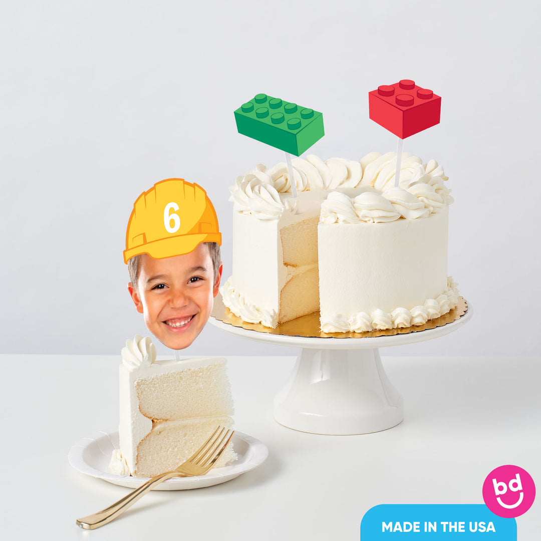 Custom Face Building Blocks Cake Topper - 3 Pc