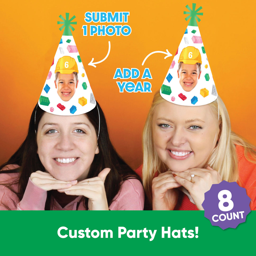 Custom Face Building Blocks Cone Hat - 8 Ct
