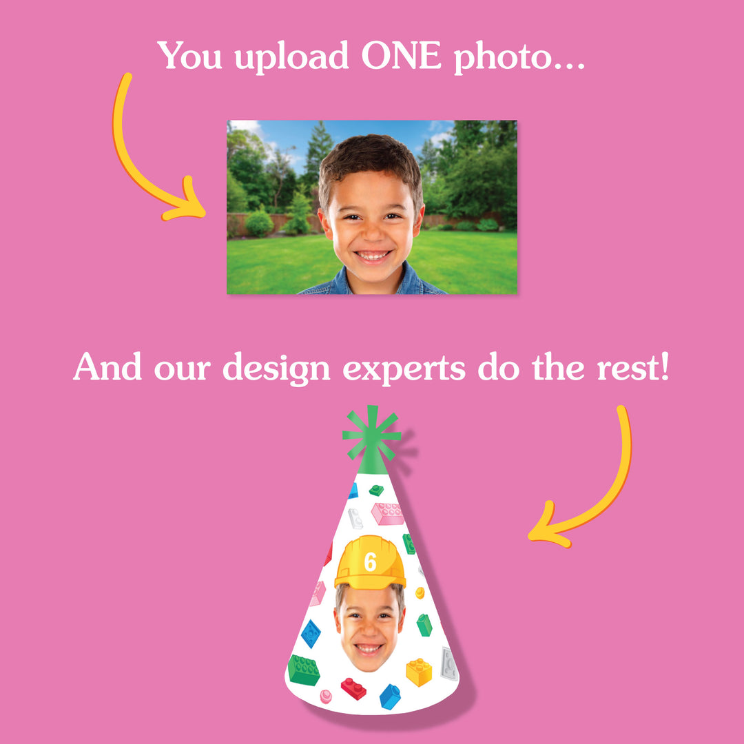 Custom Face Building Blocks Cone Hat - 8 Ct