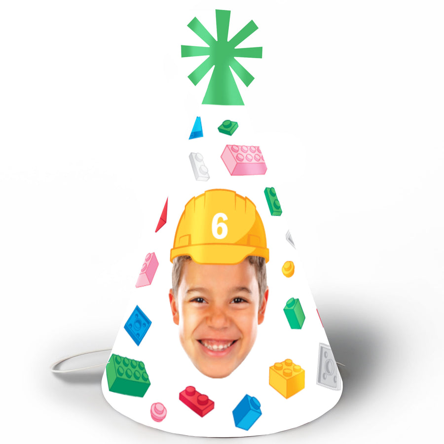 Custom Face Building Blocks Cone Hat - 8 Ct