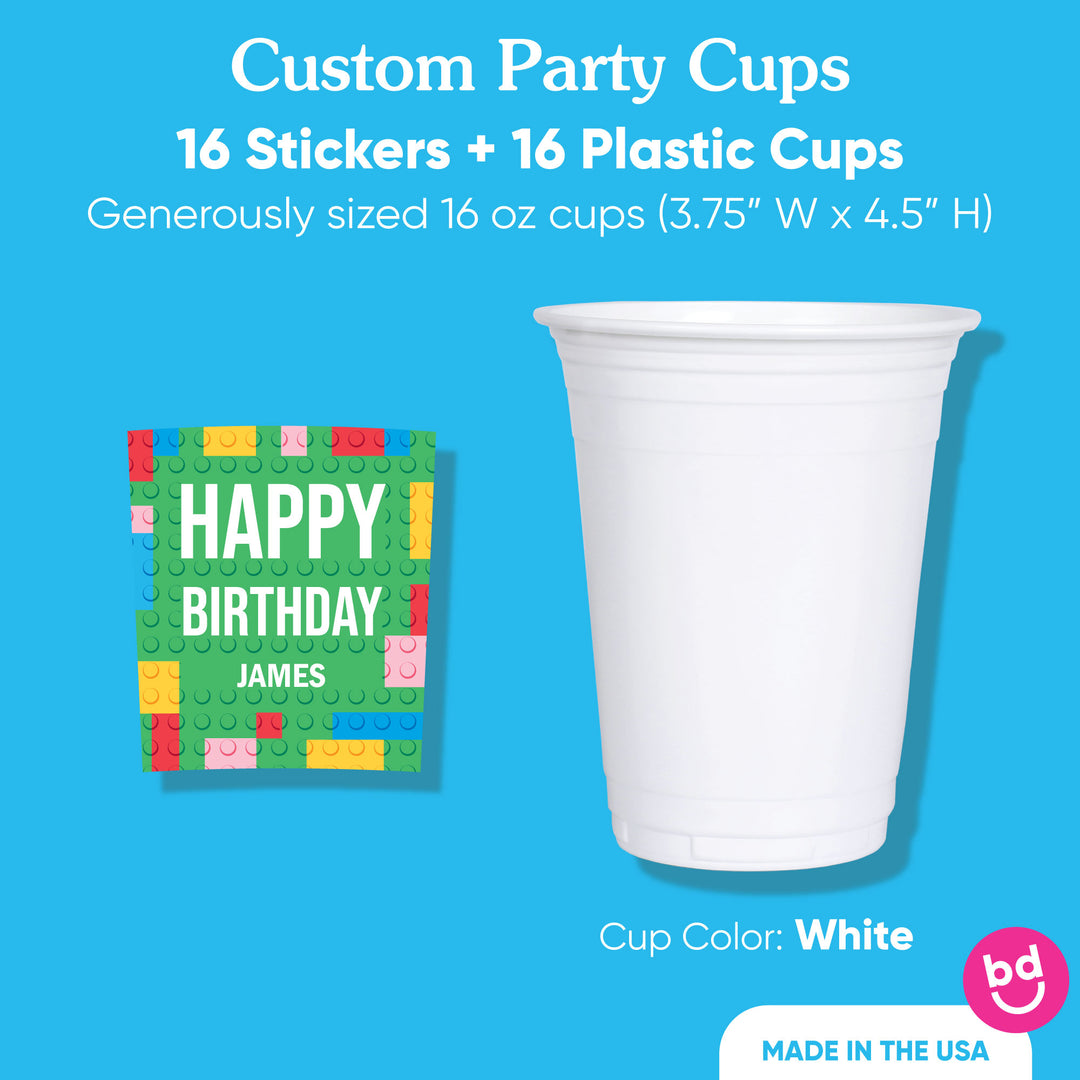 Custom Face Party Cups - Building Blocks - 16 Ct