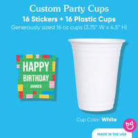 Custom Face Party Cups - Building Blocks - 16 Ct