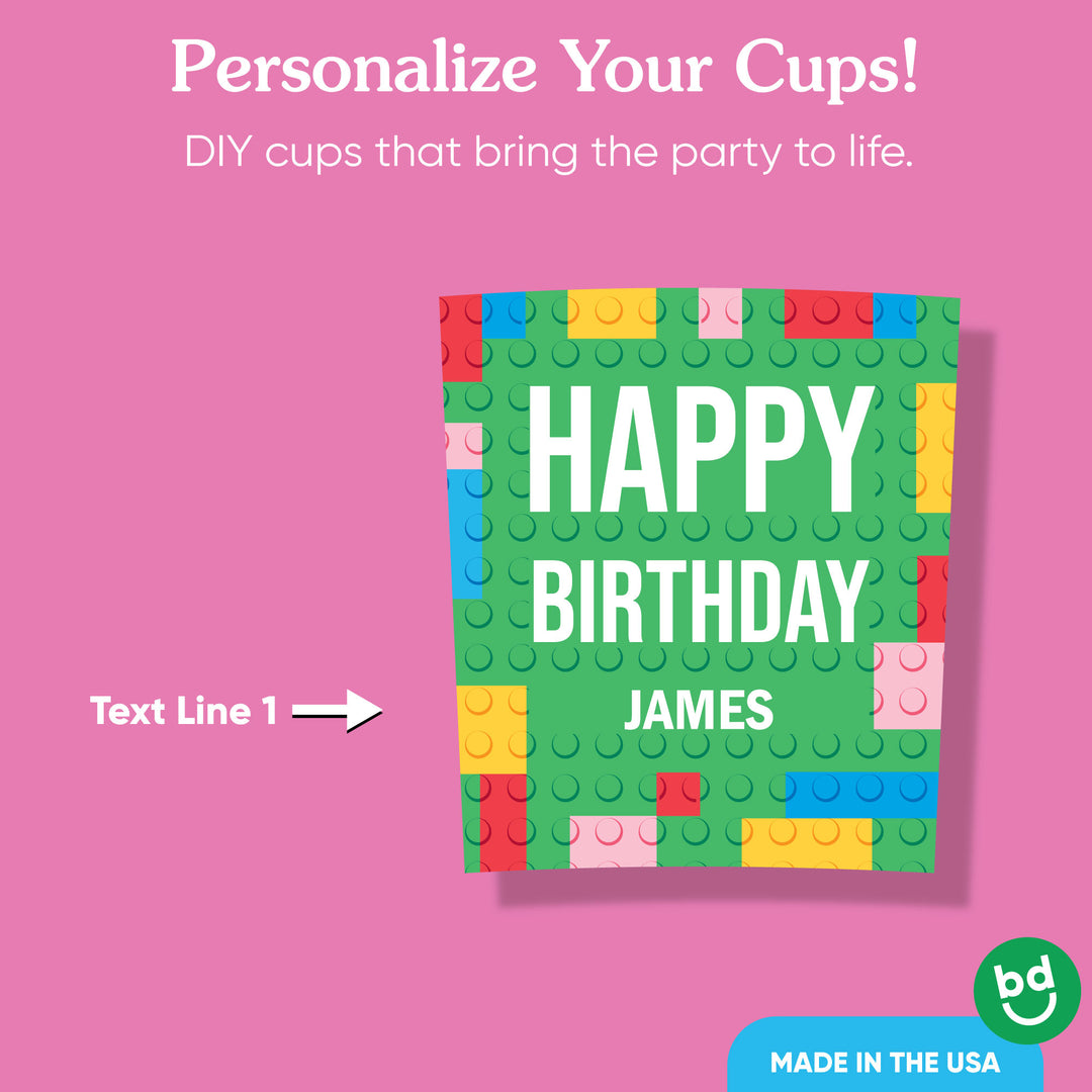 Custom Face Party Cups - Building Blocks - 16 Ct