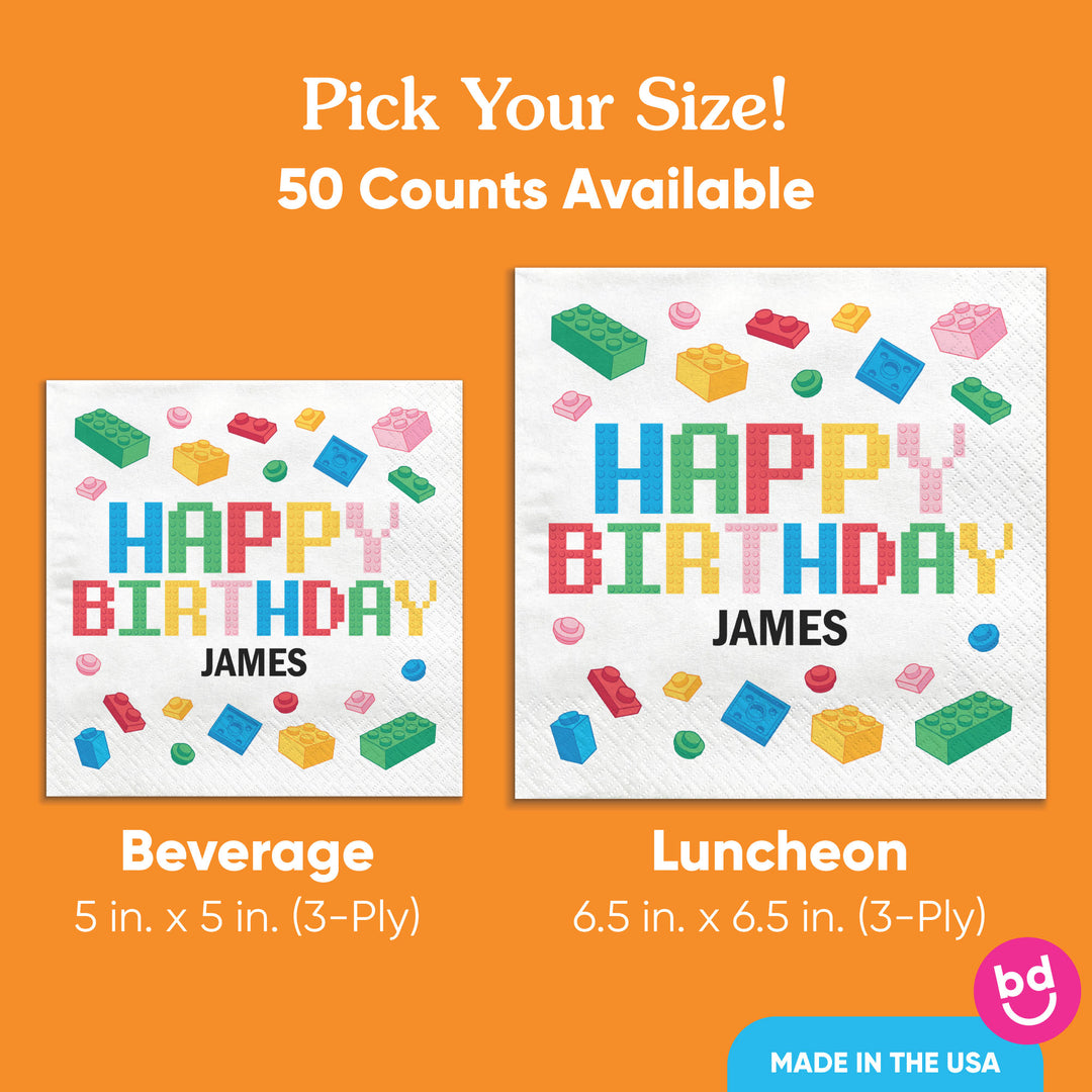Custom Text Napkins - Building Blocks - 50 Ct