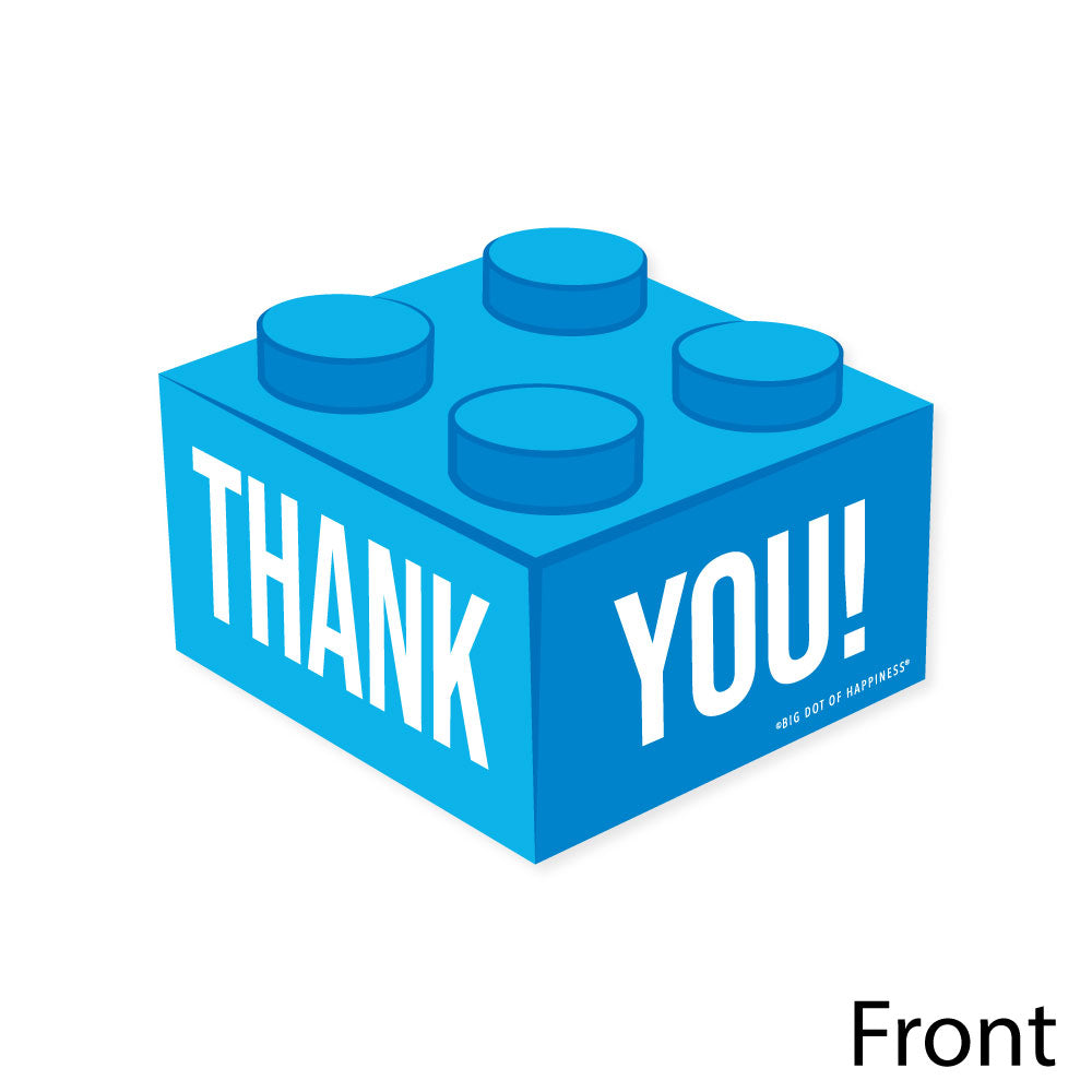 Blue brick-shaped container with 'THANK YOU!' text on a white background