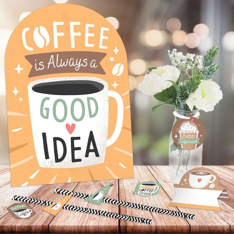 But First, Coffee - DIY Cafe Themed Party Signs - Drink Bar Decorations Kit - 50 Pieces