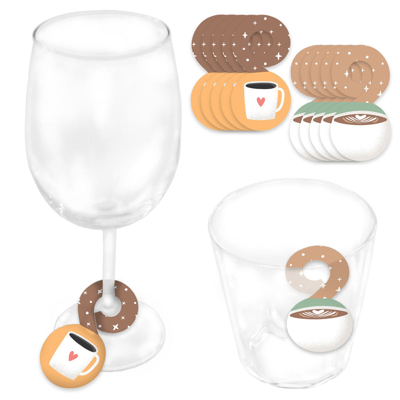 But First, Coffee - Cafe Themed Party Paper Beverage Markers for Glasses - Drink Tags - Set of 24