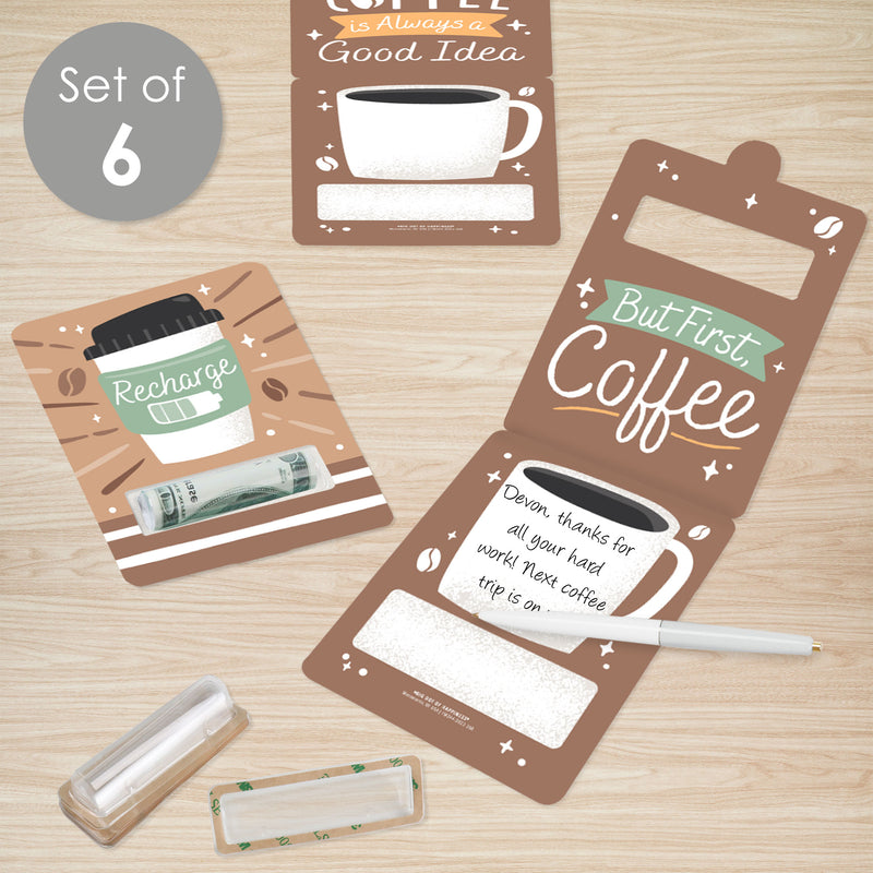 But First, Coffee - DIY Assorted Cafe Themed Party Cash Holder Gift - Funny Money Cards - Set of 6