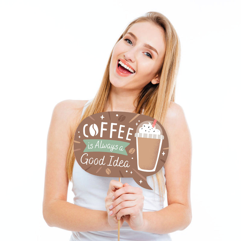 Funny But First, Coffee - Cafe Themed Party Photo Booth Props Kit - 10 Piece