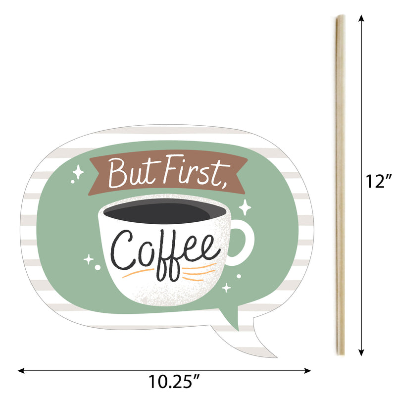 Funny But First, Coffee - Cafe Themed Party Photo Booth Props Kit - 10 Piece