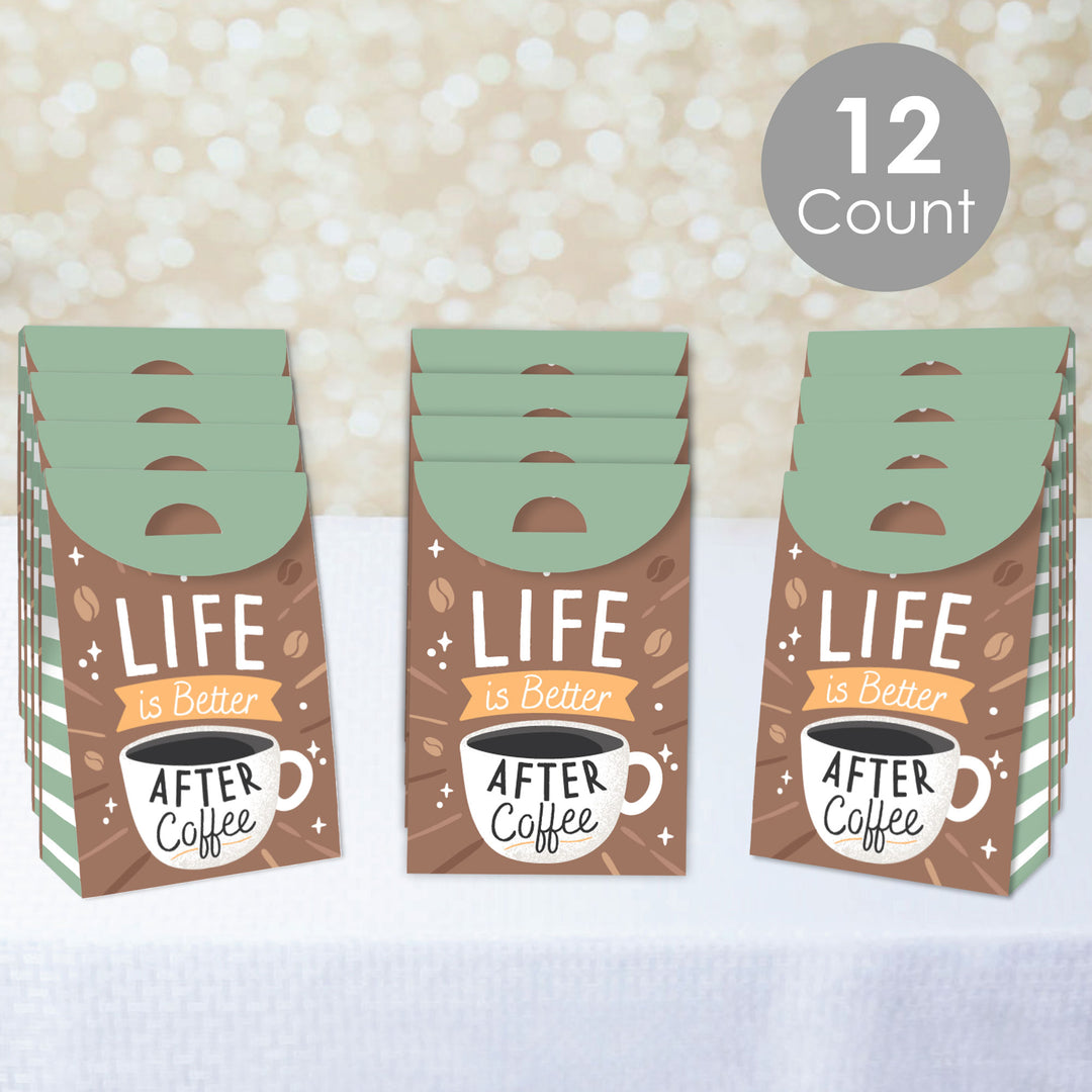 But First, Coffee - Cafe Themed Gift Favor Bags - Party Goodie Boxes - Set of 12
