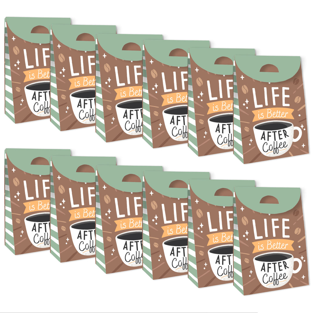 But First, Coffee - Cafe Themed Gift Favor Bags - Party Goodie Boxes - Set of 12