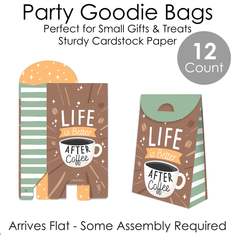 But First, Coffee - Cafe Themed Gift Favor Bags - Party Goodie Boxes - Set of 12