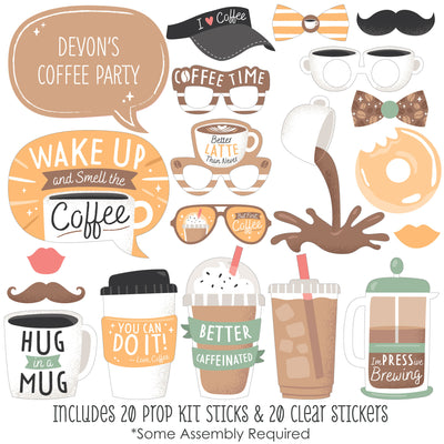 But First, Coffee - Personalized Cafe Themed Party Photo Booth Props Kit - 20 Count