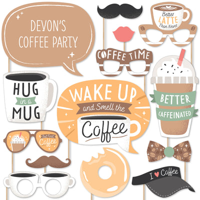 But First, Coffee - Personalized Cafe Themed Party Photo Booth Props Kit - 20 Count