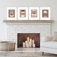 But First, Coffee - Unframed Kitchen Linen Paper Wall Art - Set of 4 - Artisms - 8 x 10 inches
