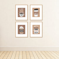But First, Coffee - Unframed Kitchen Linen Paper Wall Art - Set of 4 - Artisms - 8 x 10 inches
