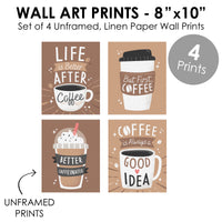 But First, Coffee - Unframed Kitchen Linen Paper Wall Art - Set of 4 - Artisms - 8 x 10 inches