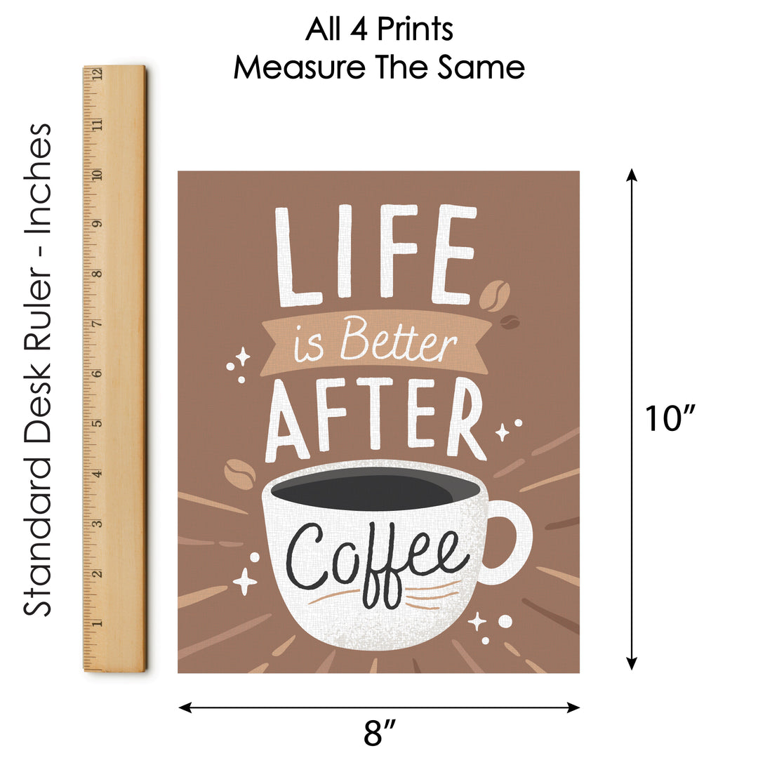 But First, Coffee - Unframed Kitchen Linen Paper Wall Art - Set of 4 - Artisms - 8 x 10 inches