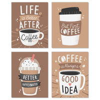 But First, Coffee - Unframed Kitchen Linen Paper Wall Art - Set of 4 - Artisms - 8 x 10 inches