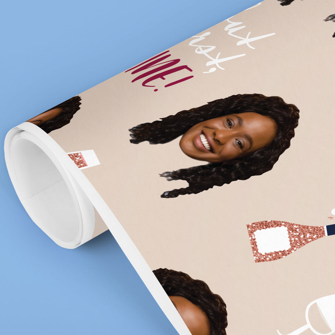 Roll of paper with custom face and text on a blue background