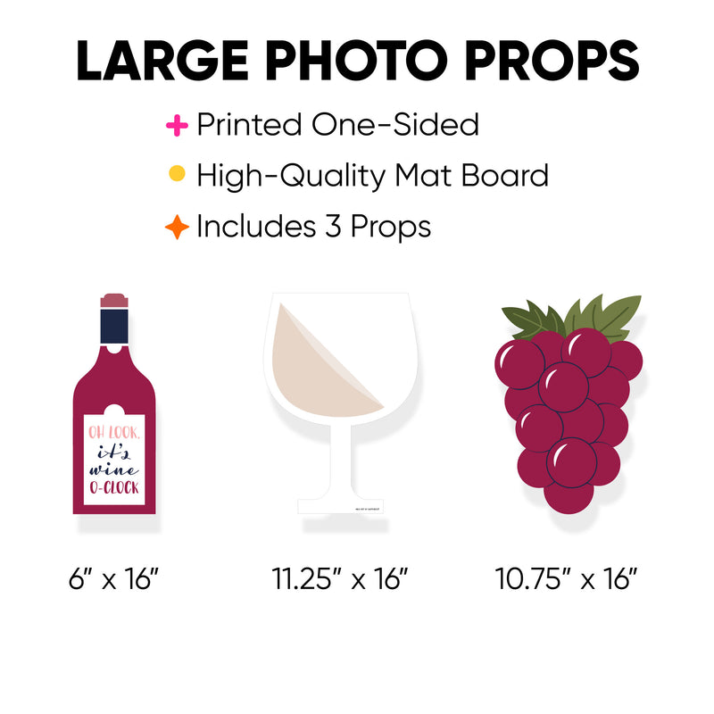 But First, Wine - Glass, Bottle, and Grapes Decorations - Wine Tasting Party Large Photo Props - 3 Pc